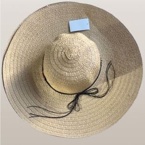 Tan Wide-Brimmed Hat with Black Cord